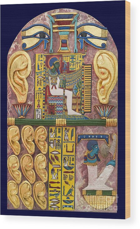 Stela Wood Print featuring the mixed media Stela of Ptah Who Hears Prayers by Ptahmassu Nofra-Uaa