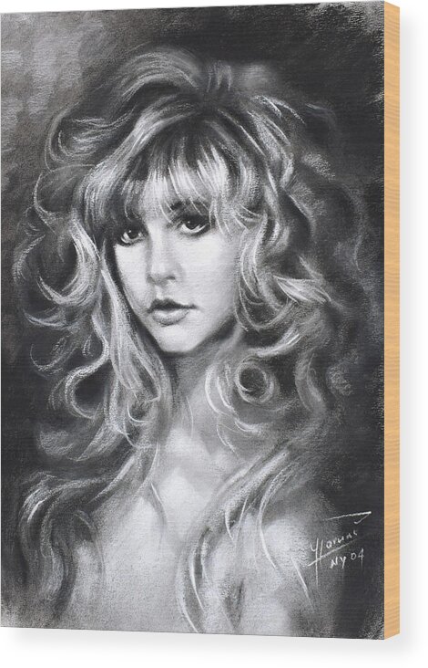 Stevie Nicks Wood Print featuring the drawing Stevie Nicks by Ylli Haruni