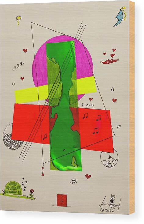  Wood Print featuring the mixed media Strings on Green 111415 by Lew Hagood