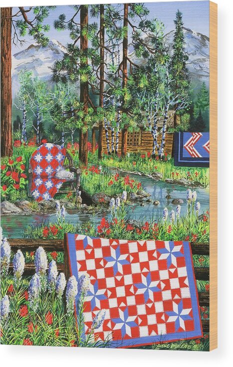 Log Cabin Wood Print featuring the painting Summer Dream by Diane Phalen