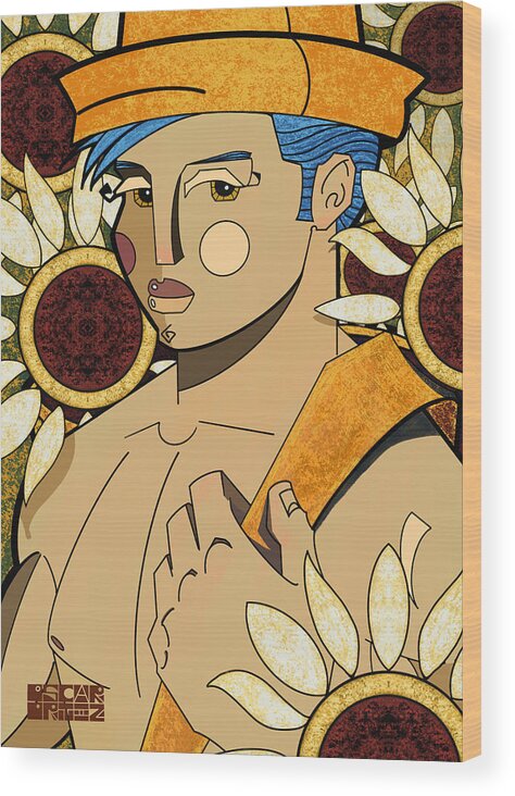 Sunflowers Wood Print featuring the painting Sunflower Boy by Oscar Ortiz