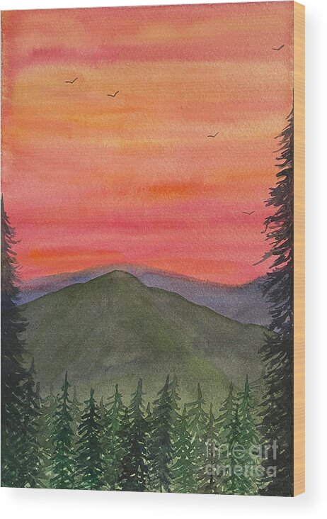 Sunset Wood Print featuring the painting Sunset Trees by Lisa Neuman