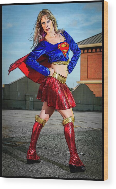 Cosplay Wood Print featuring the pyrography Supergirl #3 by Christopher W Weeks