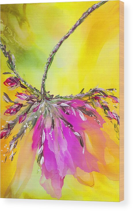 Flower Wood Print featuring the painting Suspended Bloom No.1 by Kimberly Deene Langlois