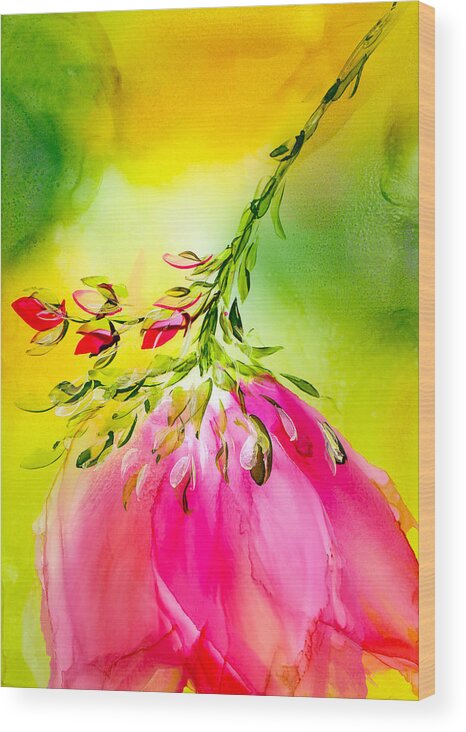 Flower Wood Print featuring the painting Suspended Bloom No.2 by Kimberly Deene Langlois
