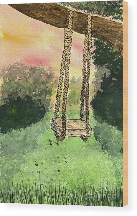 Swing Wood Print featuring the mixed media Swing by Lisa Neuman