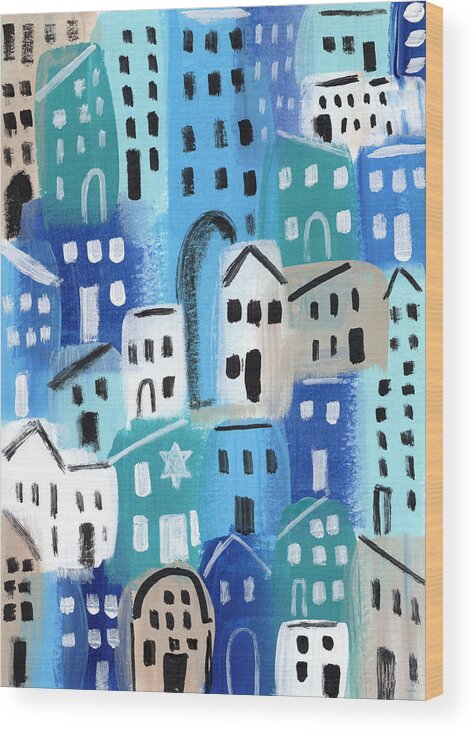 Synagogue Wood Print featuring the painting Synagogue- City Stories by Linda Woods