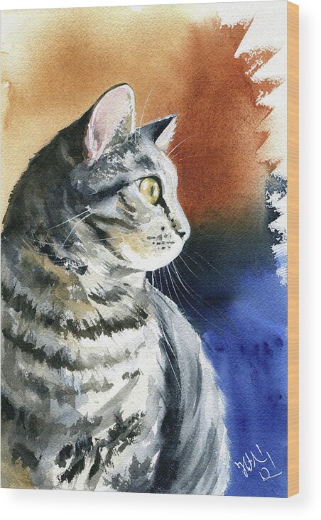 Tabby Wood Print featuring the painting Tabby Cat Portrait by Dora Hathazi Mendes
