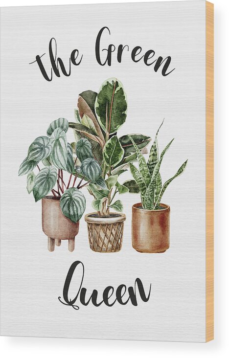 Plant Mom Wood Print featuring the digital art The Green Queen by Sambel Pedes