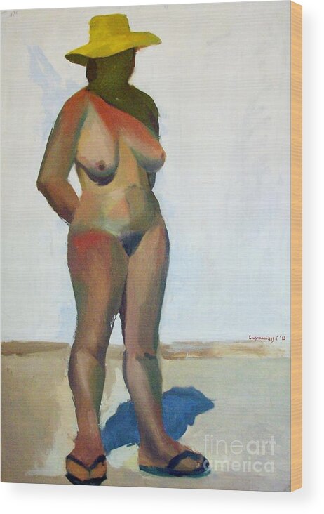 Model.women.woman As Model.the Sun Model.woman With A Hat.summer.greek Summer Model Paintings.nude Model Under The Sun.painting Models. Wood Print featuring the painting The model under the sun by George Siaba