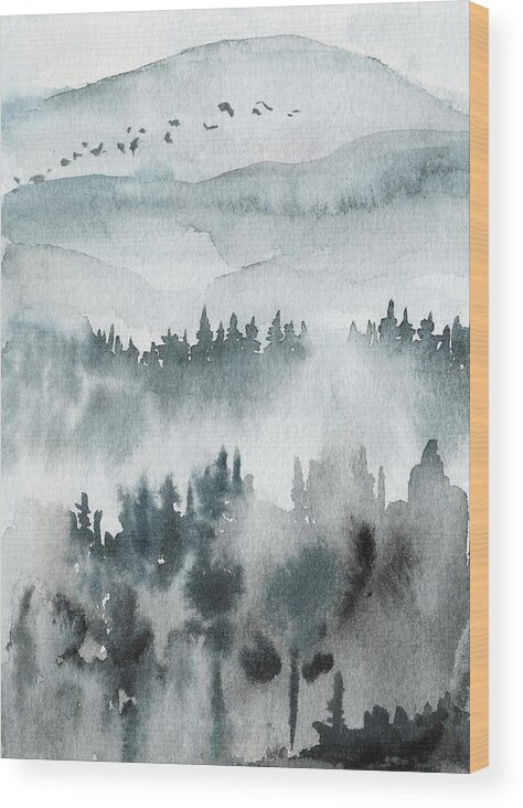 Winter Wood Print featuring the painting Winter Peaks by Ink Well