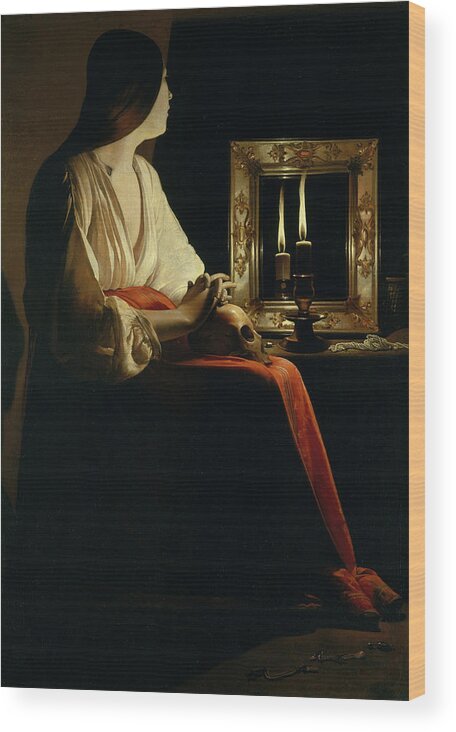 17th Century Wood Print featuring the painting The Penitent Magdalen, circa 1640 by Georges de La Tour