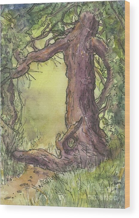 Watercolor Wood Print featuring the painting The Portal by Victoria Lisi