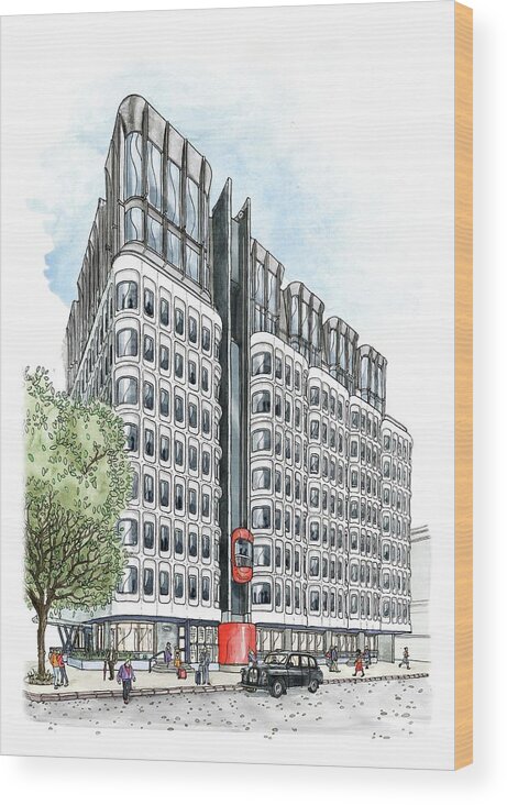 Hotel Wood Print featuring the drawing The Standard London by Emma Kelly