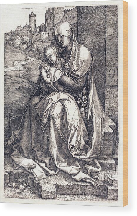 Virgin Wood Print featuring the drawing The Virgin and Child by Long Shot