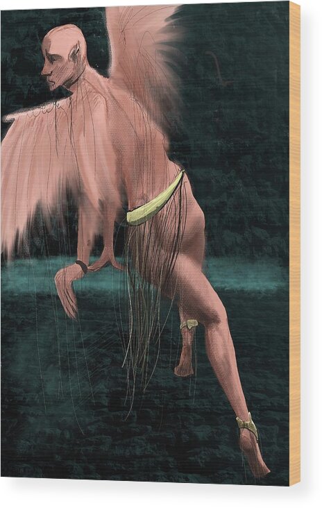Angel Wood Print featuring the digital art Tired Angel 10 by Medea Ioseliani