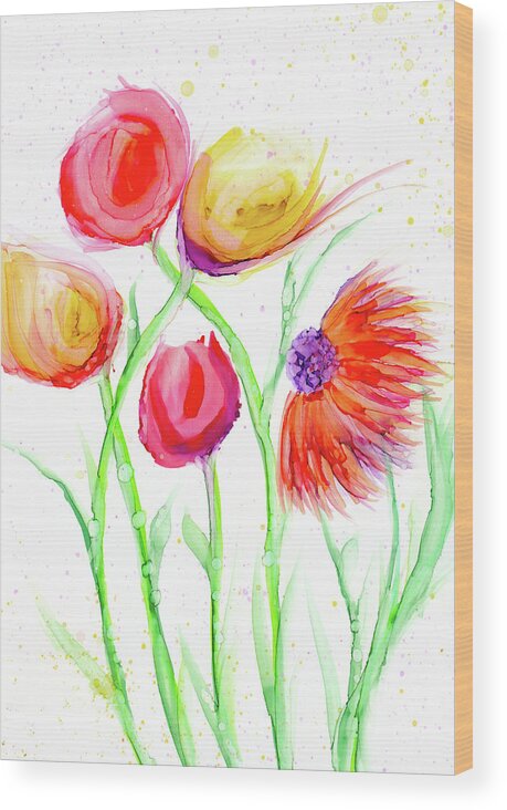 Flower Wood Print featuring the painting Togetherness by Kimberly Deene Langlois