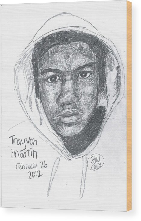Trayvon Martin Wood Print featuring the drawing Travyon Martin by Eileen Backman
