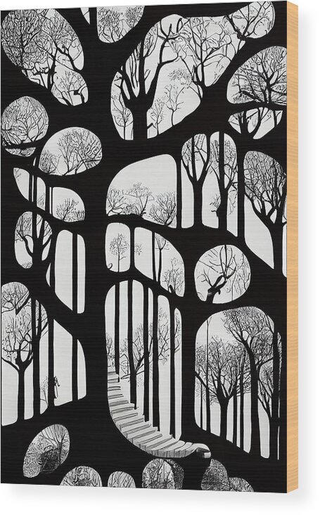 Trees Wood Print featuring the digital art Trees by Nickleen Mosher