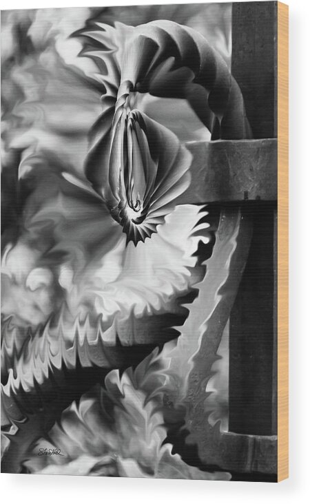 Black And White Wood Print featuring the photograph Twisted Metal by Shara Abel
