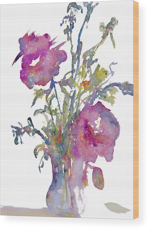 Roses Wood Print featuring the painting Two delicate roses by Ann Leech