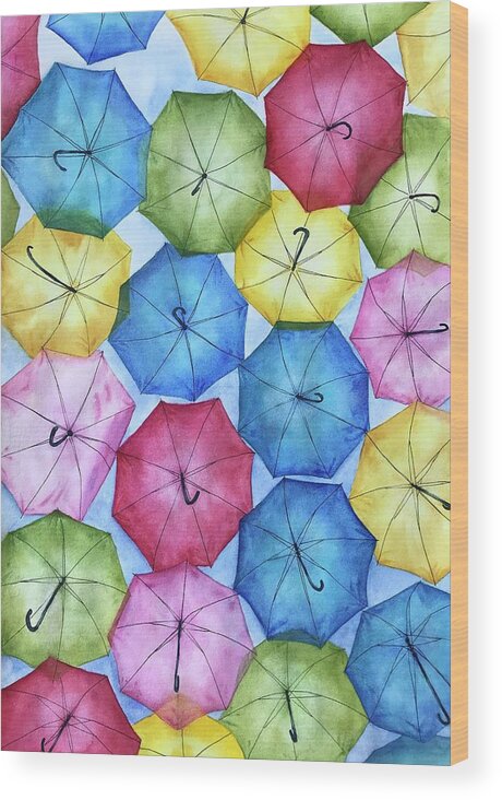 Umbrella Wood Print featuring the painting Umbrella Sky by Beth Fontenot
