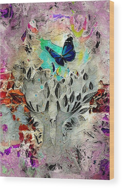 Cityscape Wood Print featuring the digital art Urban butterfly vibes abstract by Silver Pixie
