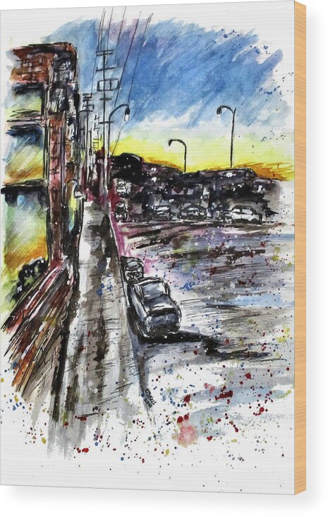 City Wood Print featuring the painting Urban Sunset by Clyde J Kell