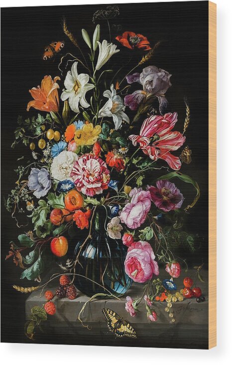 Vase Of Flowers Wood Print featuring the photograph Vase of Flowers by Jan Davidszoon de Heem by Carlos Diaz
