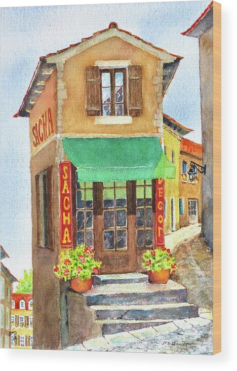 Blue Skies Wood Print featuring the painting Village in Provence by Mary Ellen Mueller Legault