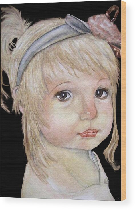 Little Girl Painting Wood Print featuring the mixed media Vintage Golden Girl by Kelly Mills
