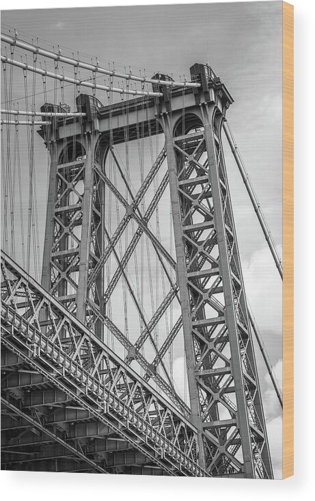 2019 Wood Print featuring the photograph Williamsburg Bridge Tower In Black and White by Greg and Chrystal Mimbs