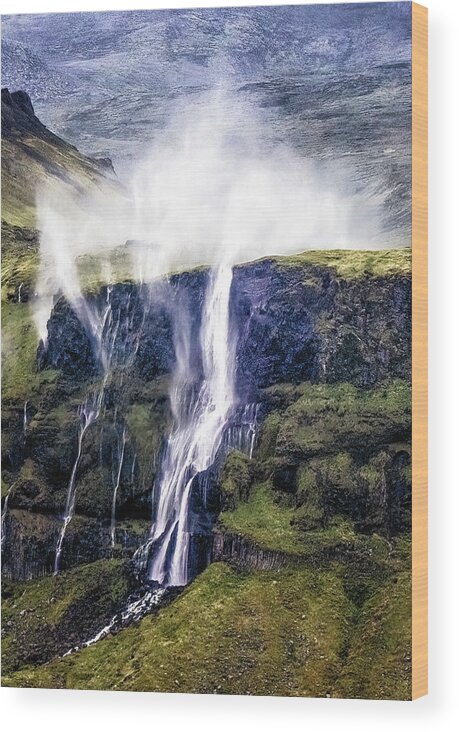 Black Church Of Budir Wood Print featuring the photograph Windy Falls Portrait by Dee Potter