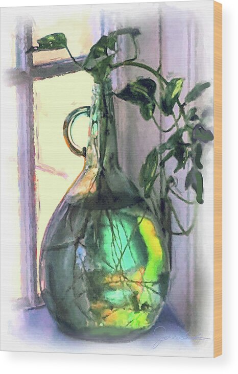 Wine Bottle Wood Print featuring the painting Reflections in a Bottle  by Joel Smith