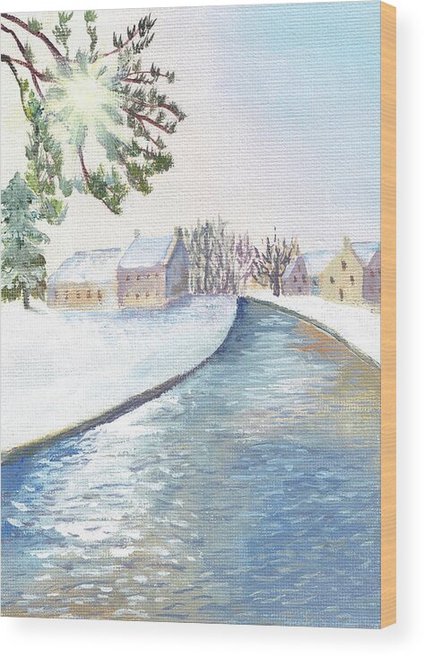 Water-based Oils Wood Print featuring the painting Wintry River Landscape by Elizabeth Lock