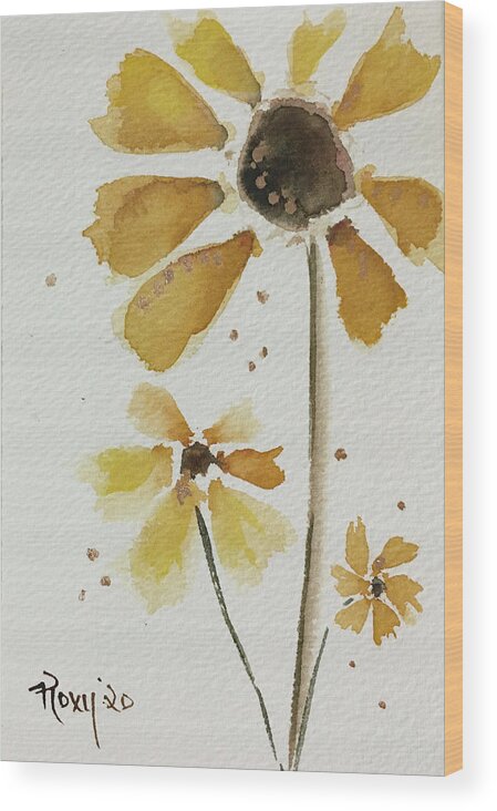 Sunflower Wood Print featuring the painting Wispy Funflower by Roxy Rich