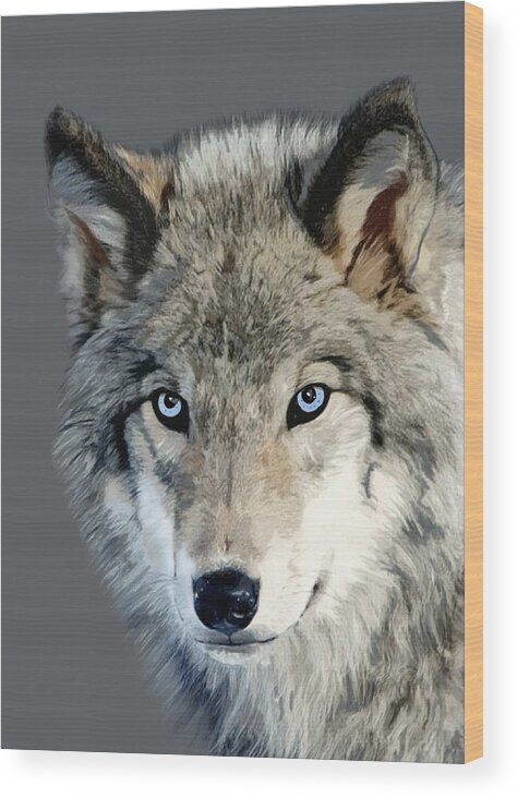 Nature Wood Print featuring the mixed media Wolf by Judy Link Cuddehe