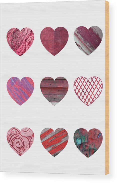 Heart Wood Print featuring the mixed media Wooden Hearts by Moira Law