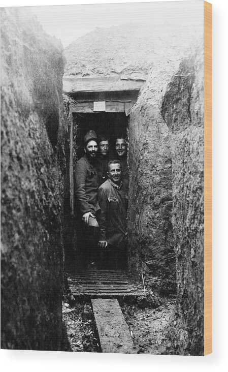 Trench Wood Print featuring the photograph World War One Soldiers In Trench - Circa 1916 by War Is Hell Store