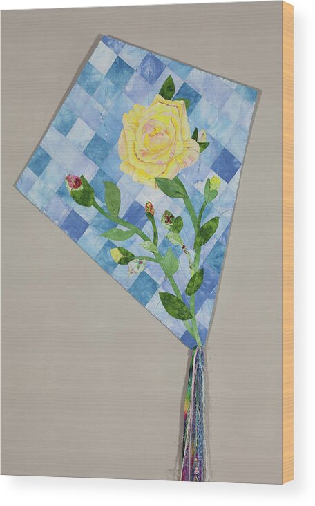Fiber Art Wood Print featuring the mixed media Yellow Rose of Texas 2 by Vivian Aumond