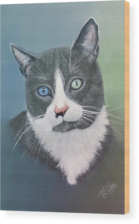 Domestic Cat Wood Print featuring the painting Zoe by Marlene Little