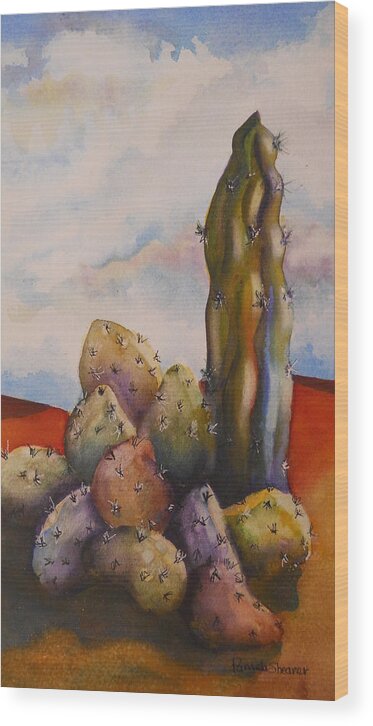 Cactus Wood Print featuring the painting Contemporary Cactus #1 by Pamela Shearer