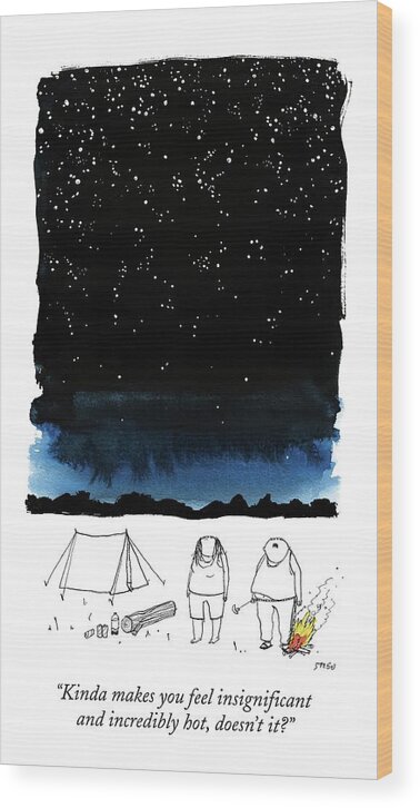 Stars Wood Print featuring the drawing A Man Looks Up At The Night Sky by Edward Steed