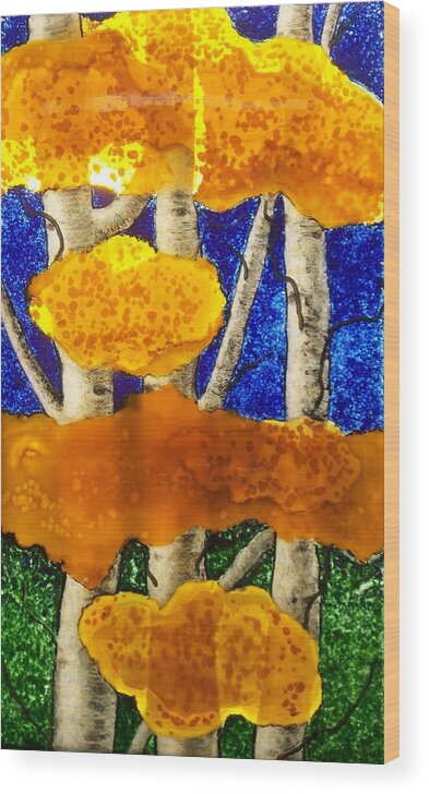 Fused Glass Wood Print featuring the glass art Aspens in Glass by Marian Berg