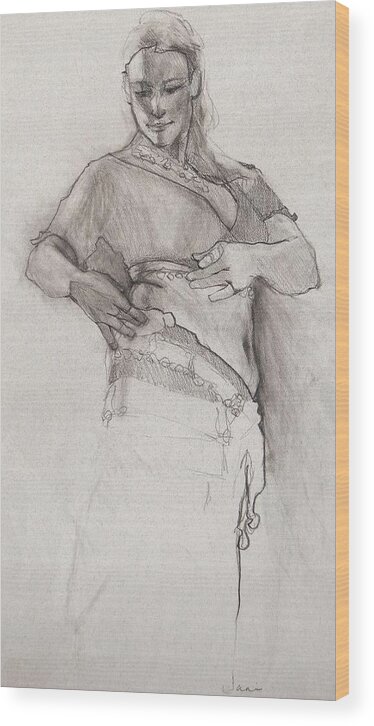 Belly Dancer Wood Print featuring the drawing Belly Dancer by Jani Freimann