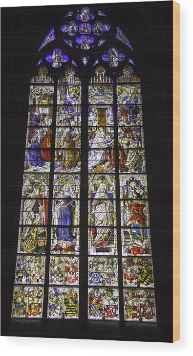Cologne Cathedral Wood Print featuring the photograph Cologne Cathedral Stained Glass Window of the Three Holy Kings by Teresa Mucha