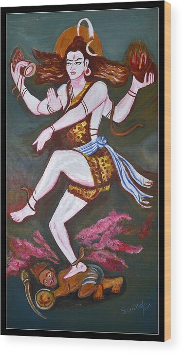 Siva Tandavam (dancing)meditating Siva Being Disturbed By Kama Dev Wood Print featuring the painting Dancing Siva by Anand Swaroop Manchiraju