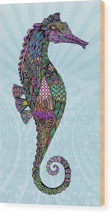 Seahorse Wood Print featuring the digital art Electric Lady Seahorse by Tammy Wetzel
