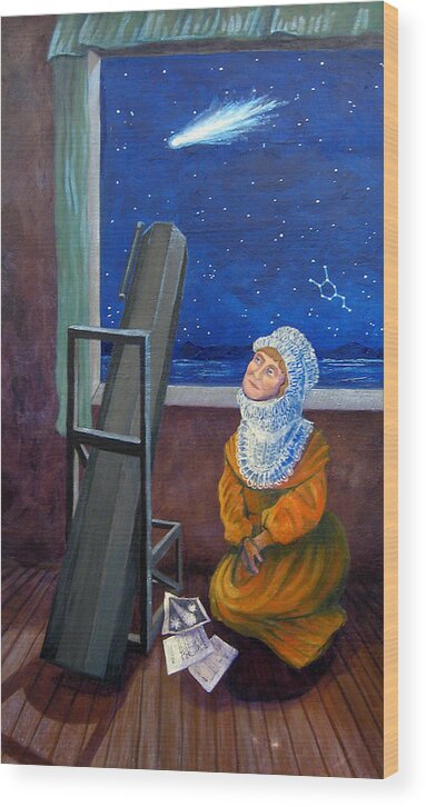 Original Artwork Used To Create The 4 Of Wands Card In The Science Tarot Deck. To Get Your Own Science Tarot Deck Visit Wood Print featuring the painting Explorer of Stars - Caroline Herschel by Janelle Schneider