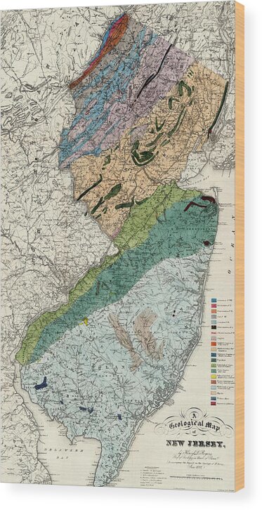 New Jersey Wood Print featuring the photograph Geological Map of New Jersey 1839 by Andrew Fare